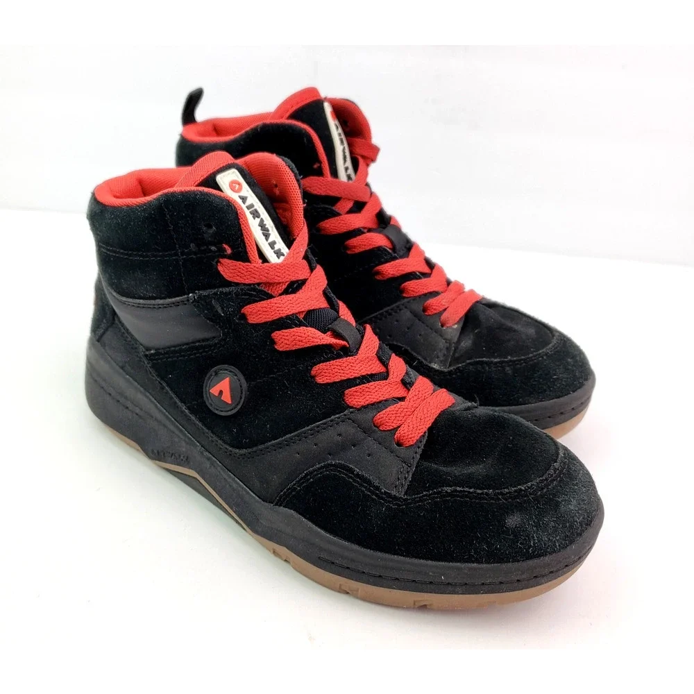 Airwalk Boys Size 4Y Black Red Leather Athletic Basketball Sneaker Shoes